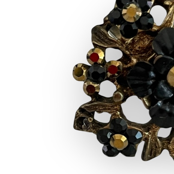 Michal Negrin Flower Swarovski Crystals Victorian Brass Fashion Adjustable Ring - Picture 8 of 9